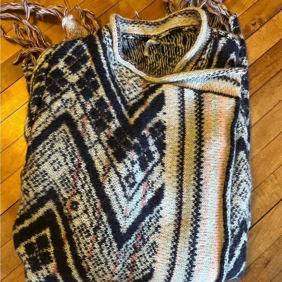 asymmetrical Fringed Open Front Cardigan Aztec Western Wool Blend Sweater size M - Picture 10 of 10